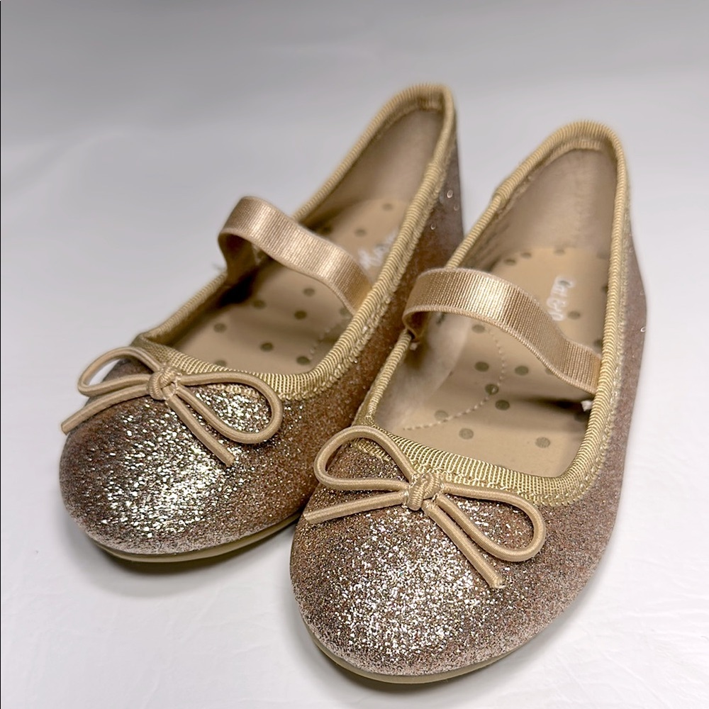 NWOT Cat & Jack Lily Gold Glitter Ballet Flats bow accents girls toddler size 6
